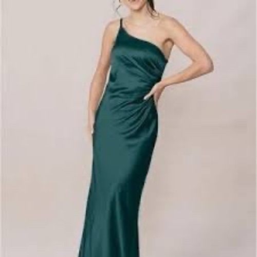 Revelry Emerald Green Satin One Shoulder Sleeveless Maxi Dress Formal Holiday